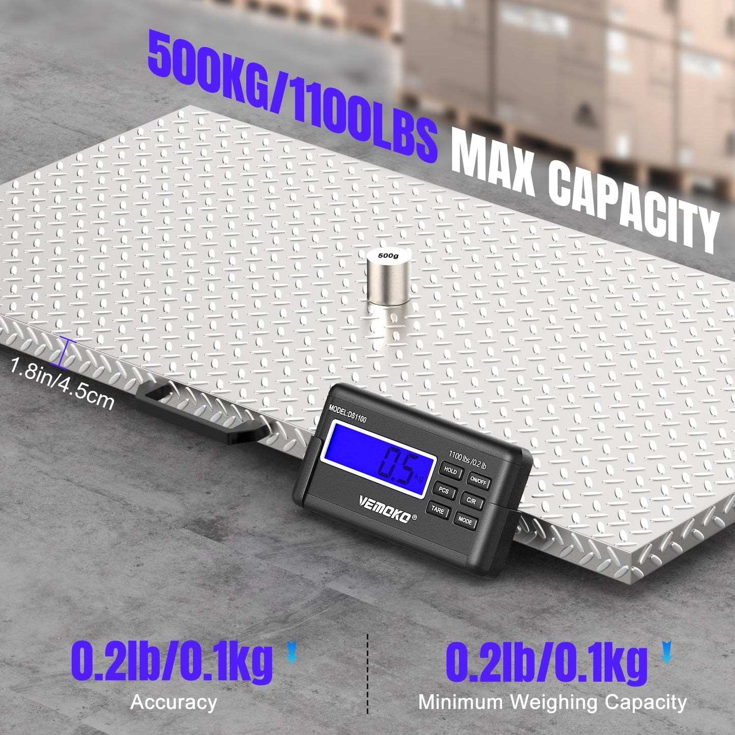 VEMOKO Precision Large Dog Scale - 1100lb x 0.2lb Large Breed Animal Livestock Weight Scale, Pet Scale Non-Slip Stainless Steel Platform for Dogs (Non-Slip Platform)