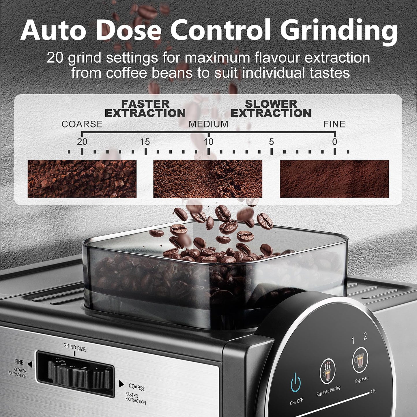 CUSIMAX Espresso Machine with Grinder, 20 Bar Professional Expresso Coffee Machines with Milk Frother Steam Wand, Espresso Maker with 60oz Removable Water Tank, Cappuccino & Latte Machine for Home