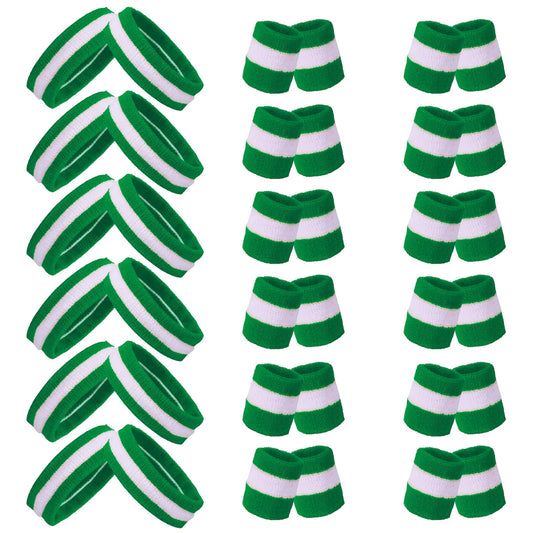 36 Pcs Wrist Sweatband Set Sports Headband Wristband Set for Men Women Party Sports Cotton Headbands Athletic Sweat Bands for Tennis Football Gym Workingout Accessories (Green White)