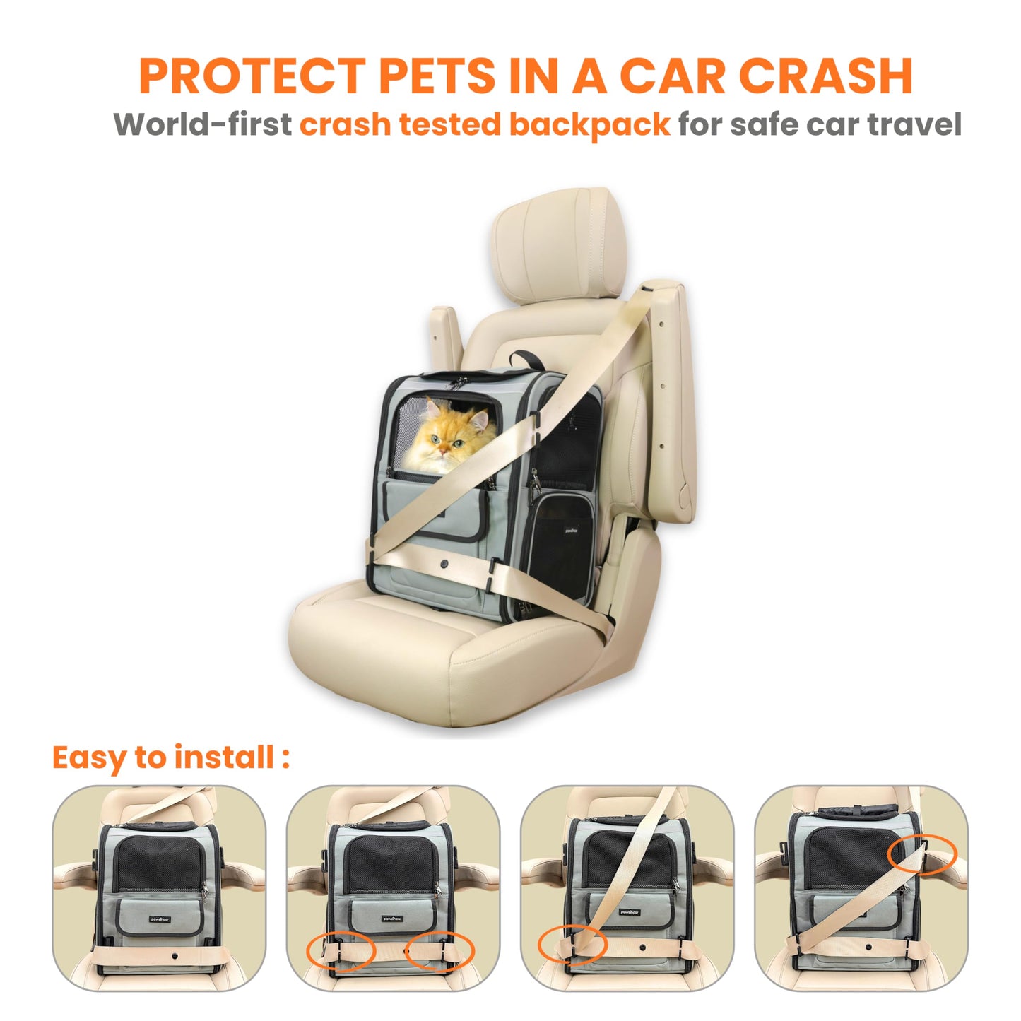 Crash-Tested Expandable Cat Backpack Carrier | 2-in-1 Cat Car Seat & Dog Backpack Carrier | 4 Windows for Exploring, 4-Side Breathable, Zipper Locks, Foldable | Perfect for Hiking & Pet Car Travel.