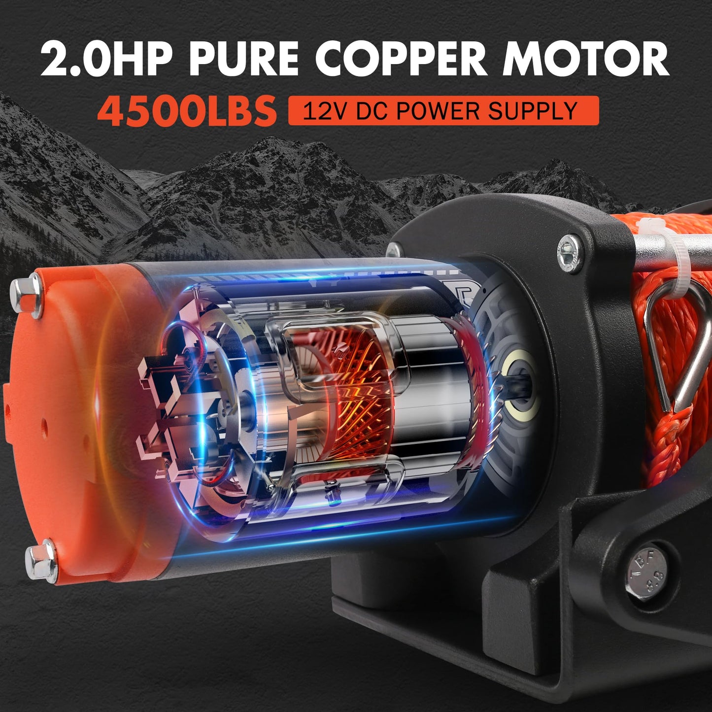 ZESUPER 4500 lb Winch Waterproof IP67 Electric Winch with Wireless Remote Synthetic Winch Rope Hawse Fairlead Handheld Remote ATV UTV Winches 12V Portable Power Winch