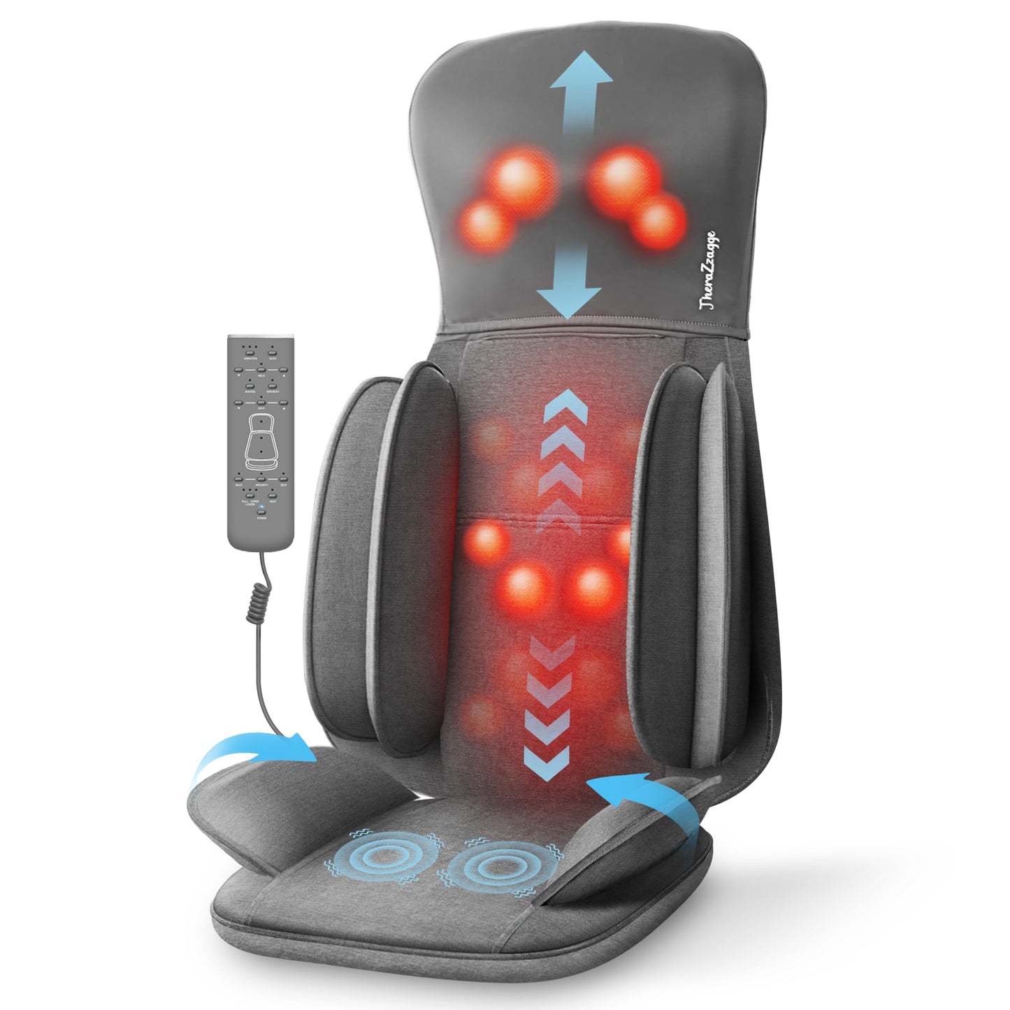 THERAZZAGGE Shiatsu Neck Back Massager with Heat, Massage Chair Full Body with Compression, Chair Massage Pad with Vibration, Seat Massager for Home, Office Chair Use