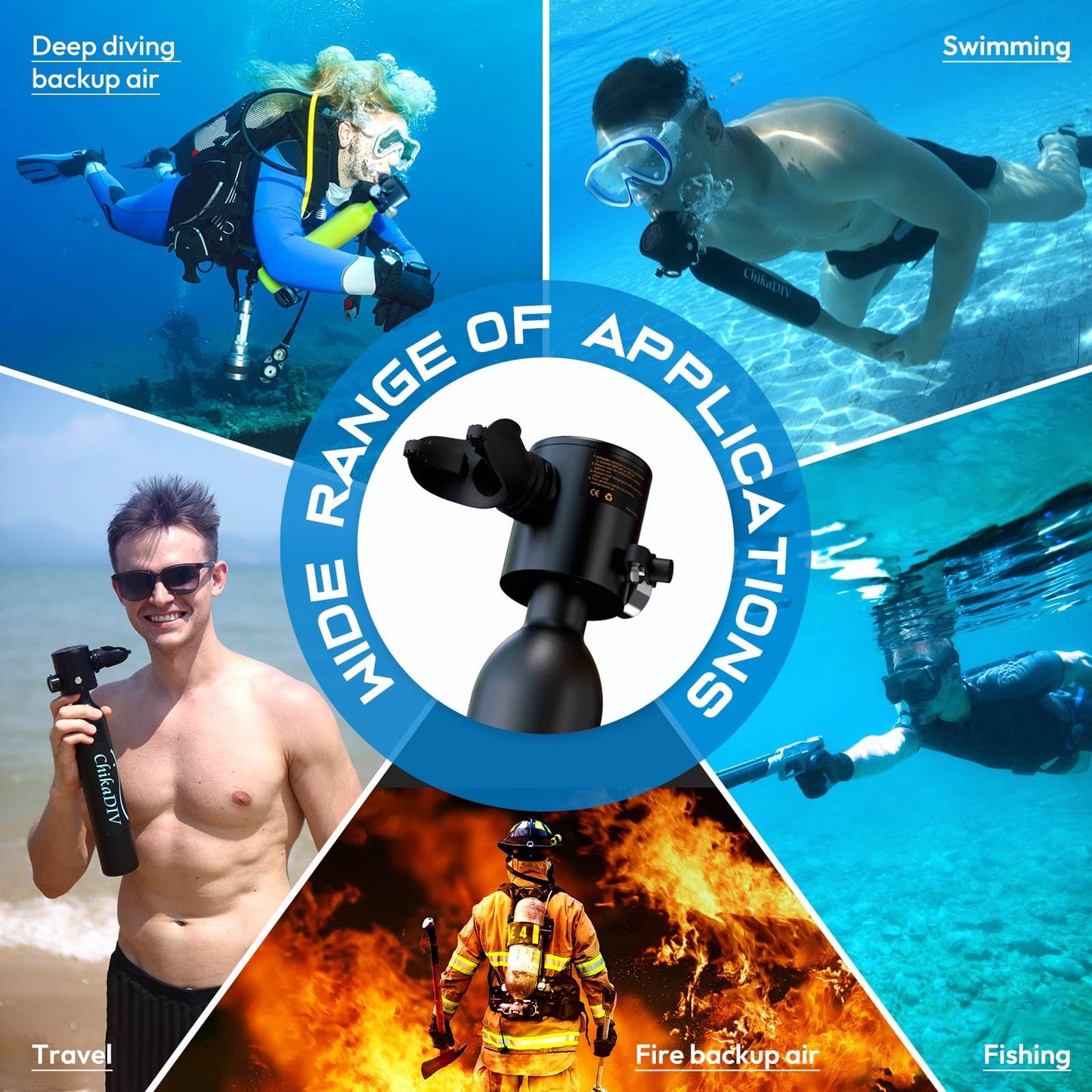 CHIKADIV Mini Scuba Tank with Pump,Portable Diving Tank,0.5l Lung Tank for Snorkeling Diving, Reusable Scuba Diving Kit Gear with Pump Underwater Breathing Training, Emergency Rescue (C Black)