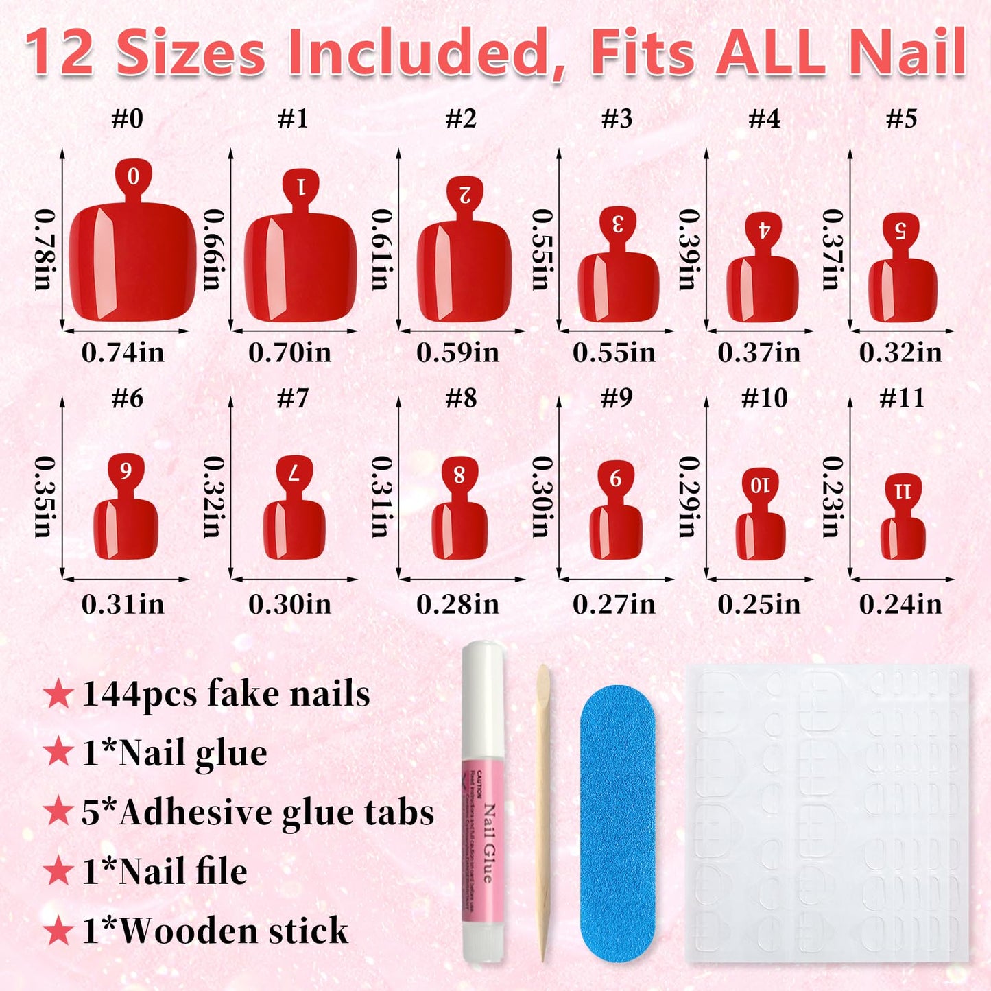 EternalClassic 144pc Press on Toenails for Women Toe Nail Press ons Short Square with Glue&Jelly Glue, Hot Red Fake Toe Nails Glue on Toe Nails, Full Cover Acrylic Artificial Toe Press on Nails