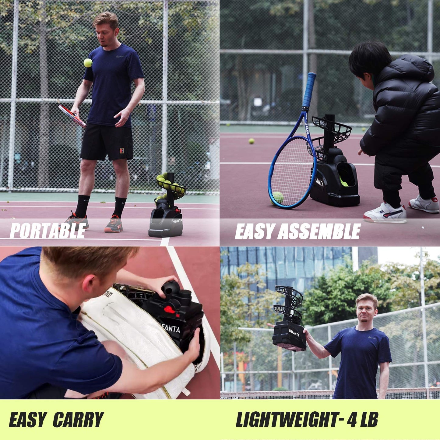 SCIFANTA Portable Tennis Ball Tosser(3.7lb) for Self-Play|Ball Launcher Beginners/Kids/Coaches/Home-Court|Accurate&Efficient Feed Buddy for All-Levels/Ages|AC&Battery Powered
