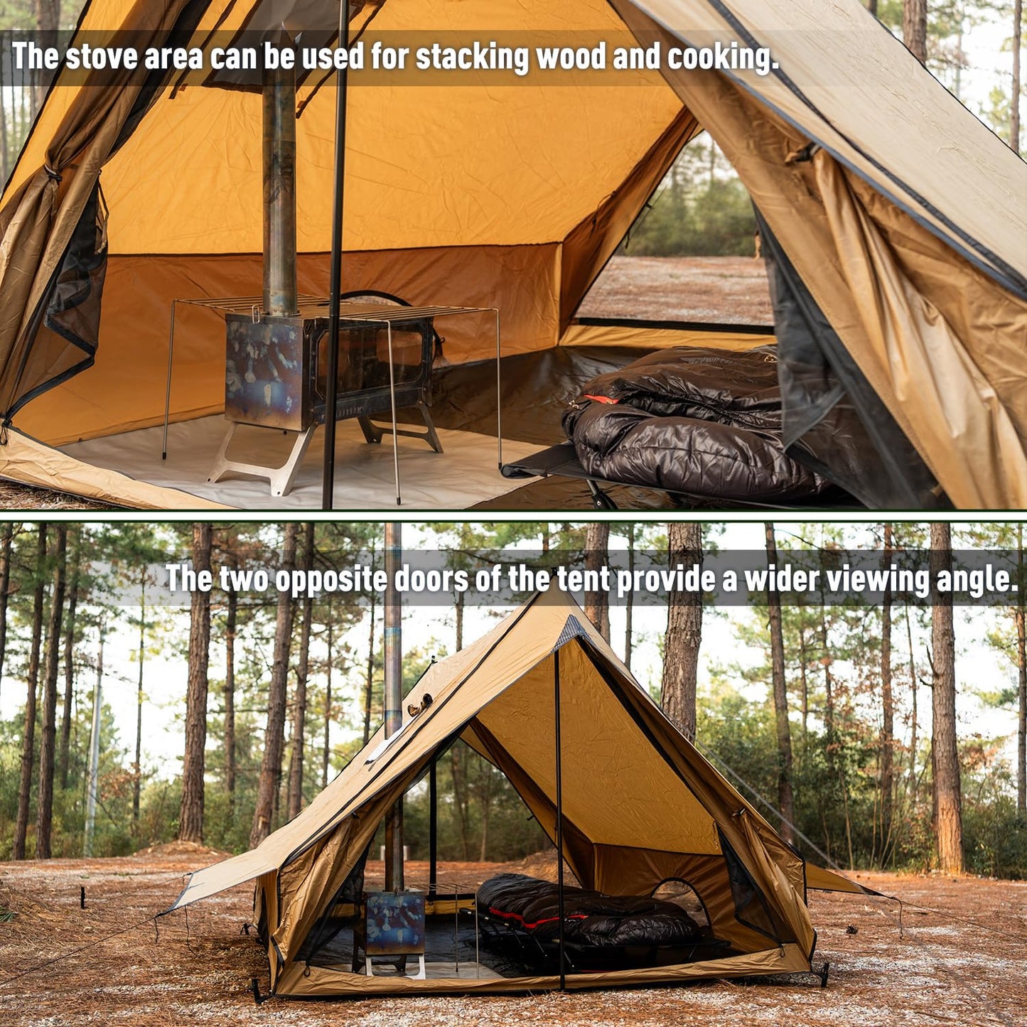 POMOLY Camping Hot Tent Cabin Tent, Chalet 70 Pro Portable Wall Tents with Stove Jack and Two Poles for 2-3 Person Hiking, Backpacking (M)
