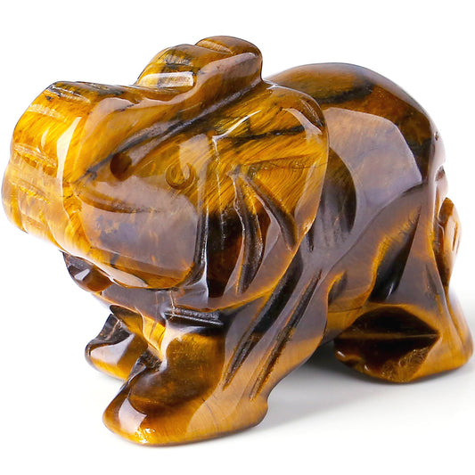 QINJIEJIE Tiger Eye Elephant Crystals Elephant Decor Healing Crystal Statue Pocket Polished Guardian Stones Figurine Office Room Cute Desk Gem Decor Spiritual Gift Christmas Meditation