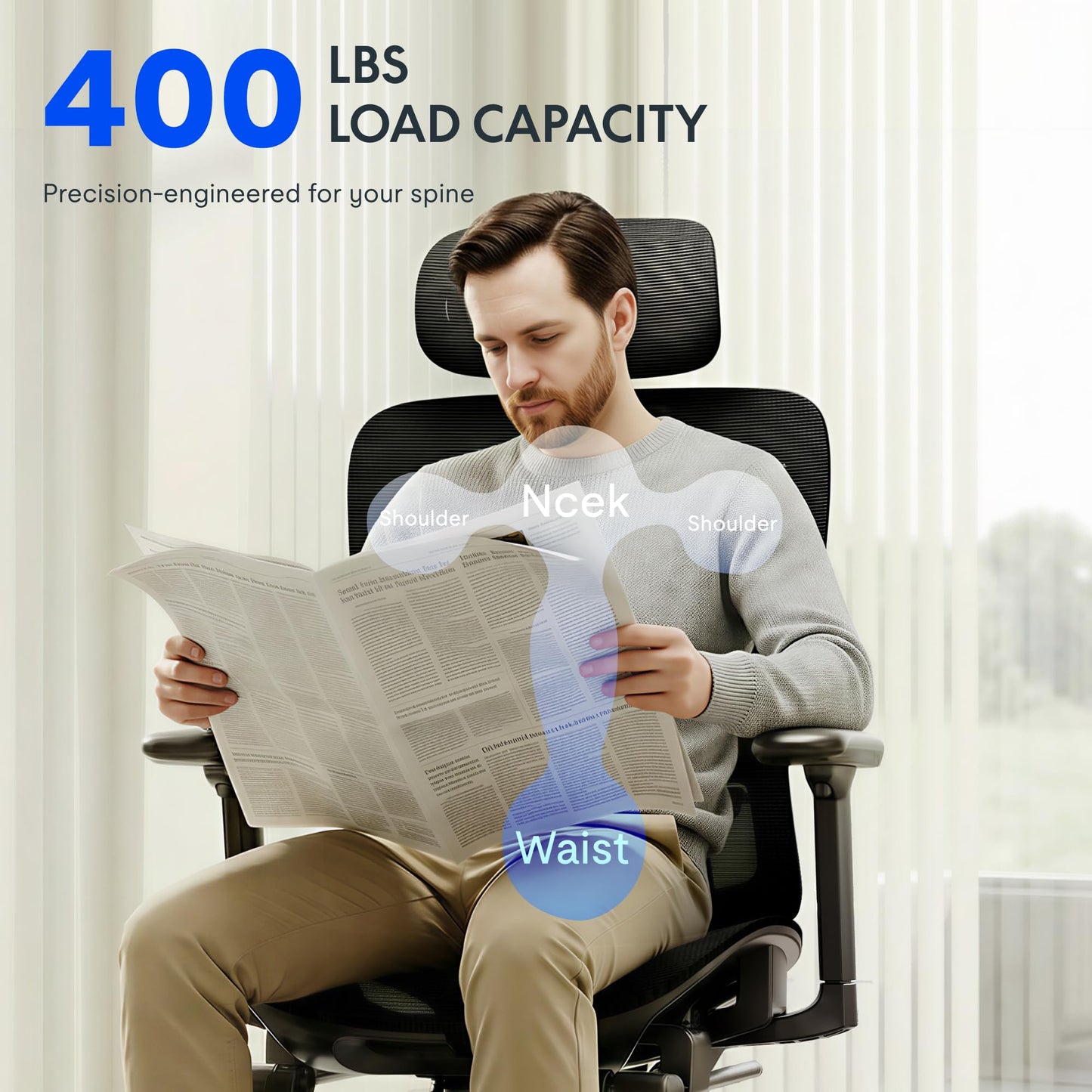 FLEXISPOT ErgoX Premium Ergonomic Office Chair with Footrest- Adjustable 3D Armrests, Dynamic Lumbar Support, Recline & Tilt Function, Mesh Seat, for Home & Office Use,Blue