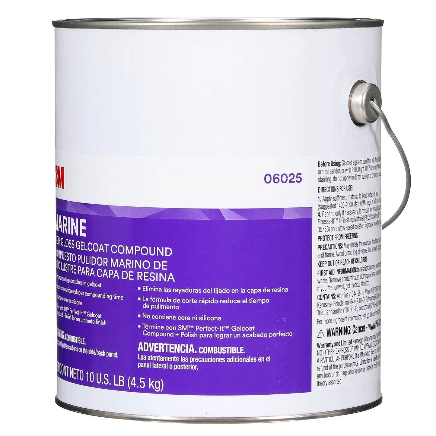 3M Marine High Gloss Gelcoat Compound, 06025, 10 lb, White