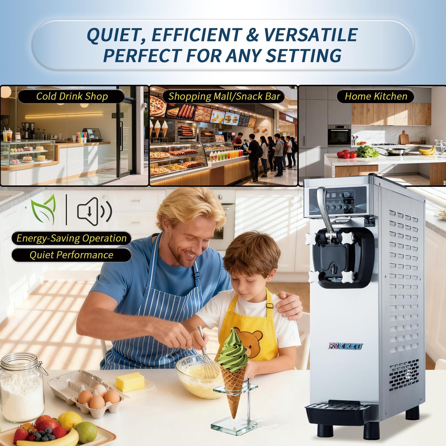 Commercial Ice Cream Machine, 1.35kW 16-22L/H Yield, Single Flavor Countertop Soft Serve Maker with 7L Hopper 1.7L Cylinder, Pre-cooling Puffing & Hopper Stirring, YKF-8116F