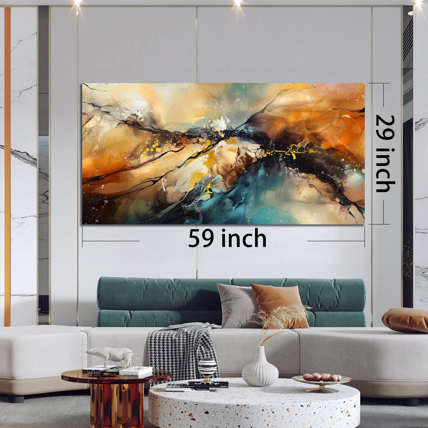 JKWALL77 Large Wall Paintings for Living Room - Yellow Pictures Wall Decor - Abstract Wall Art for Office Ready to Hang Size 29" x 59"