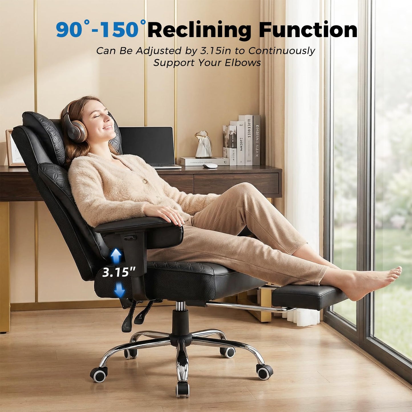 GTPLAYER Big and Tall Office Chair 400LBS Wide Ergonomic Gaming Chair with Deluxe Embossing Designed Leather with Foot Rest,150°Reclining Adjustable Soft Armrests Pocket Spring Back Support and Pillow