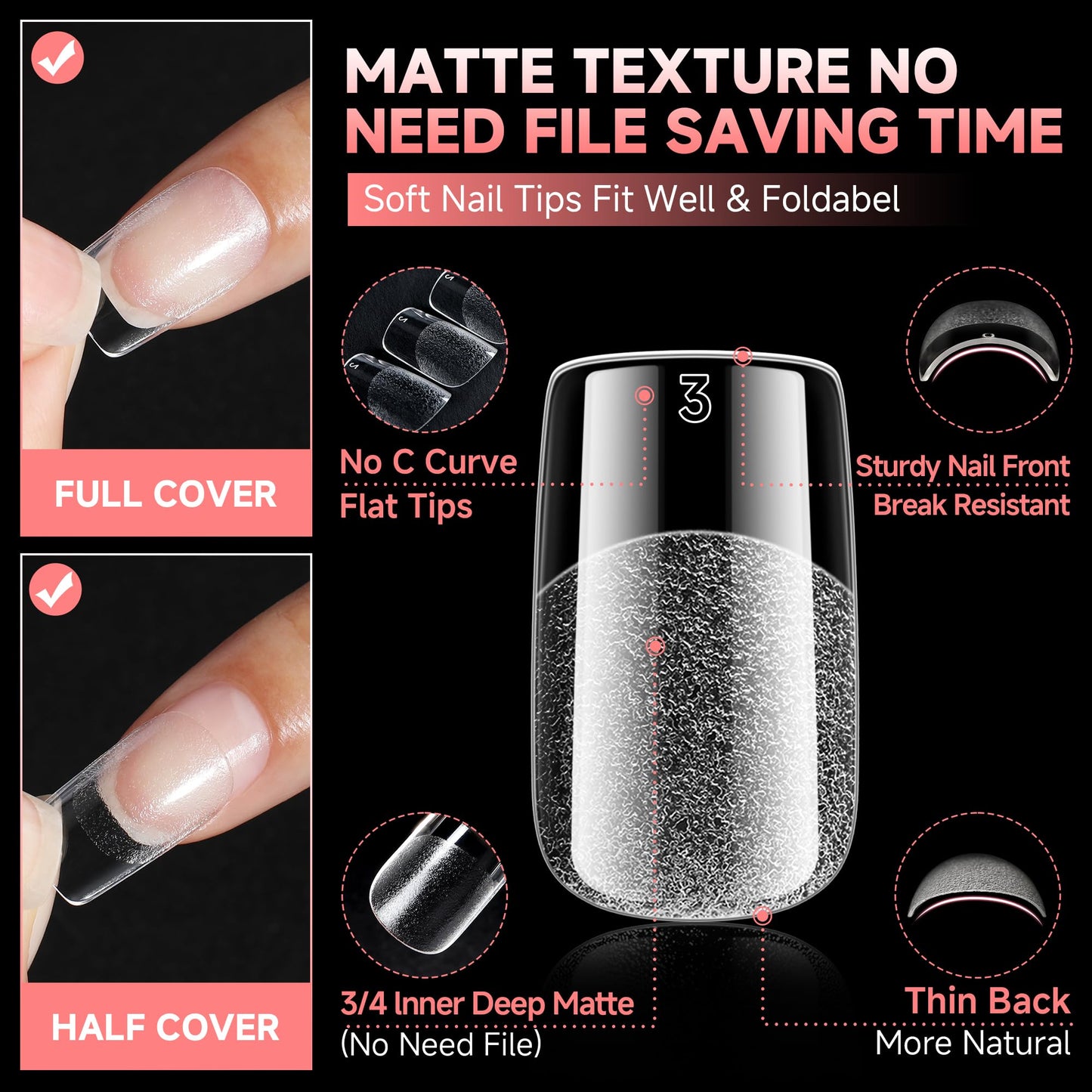 UNA GELLA 600Pcs Short Square Gel Nail Tips, Square Press on Nails Pre Etched Full Cover Soft Gel Nail Tips No C Curve For Women Girl DIY French & Chrome Style Salon At Home 12 Sizes