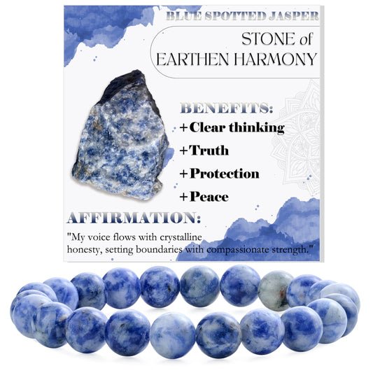 Blue Spotted Jasper-Calm Flow-8mm Beaded Bracelets for Women Handmade Semi Precious Natural Stone Stretch Elastic Jewelry Yoga Protection Gifts
