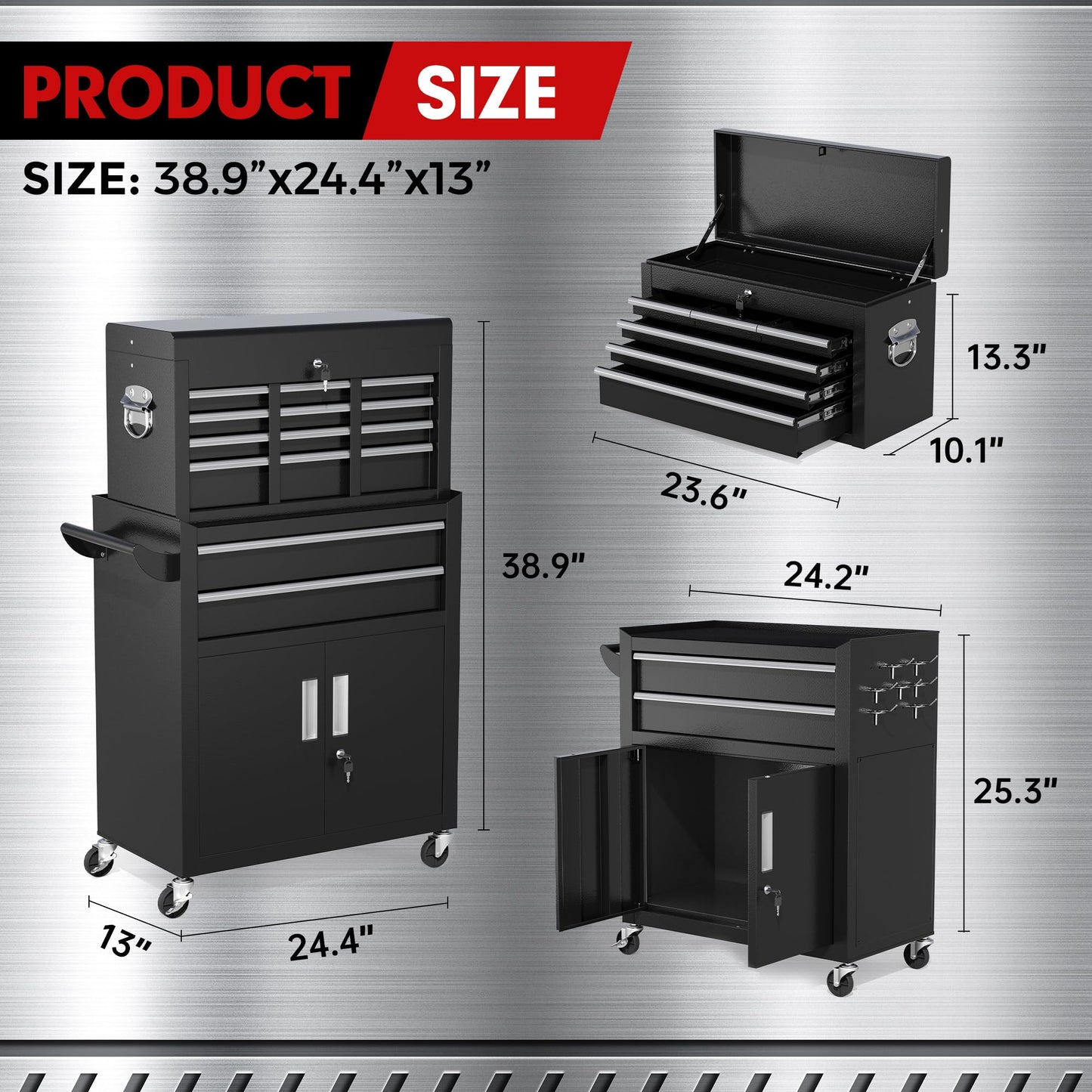 INTERGREAT Rolling Tool Chest with Wheels and 8 Drawers, Detachable Large Tool Cabinet with Lock for Garage, Locking Mechanic Tool Cart with Black Liner for Warehouse, Workshop, High Capacity