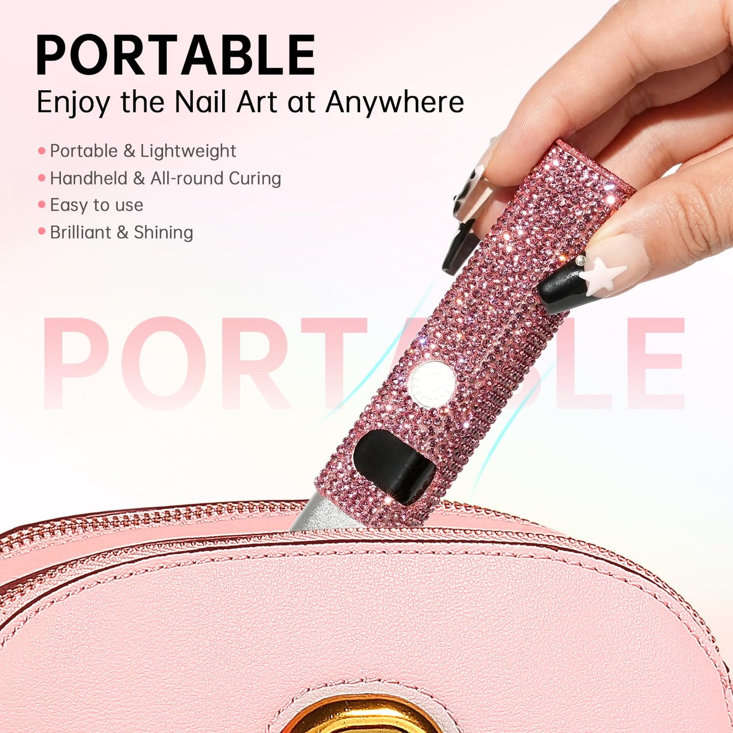 CHRISTINE SHELLY Handheld UV Light for Gel Nails, Mini LED Cordless Nail Lamp for Gel Nail Polish, Portable Flash Cure Lamp, Rechargeable USB Nail Dryer with LCD Display Fast Curing Home DIY