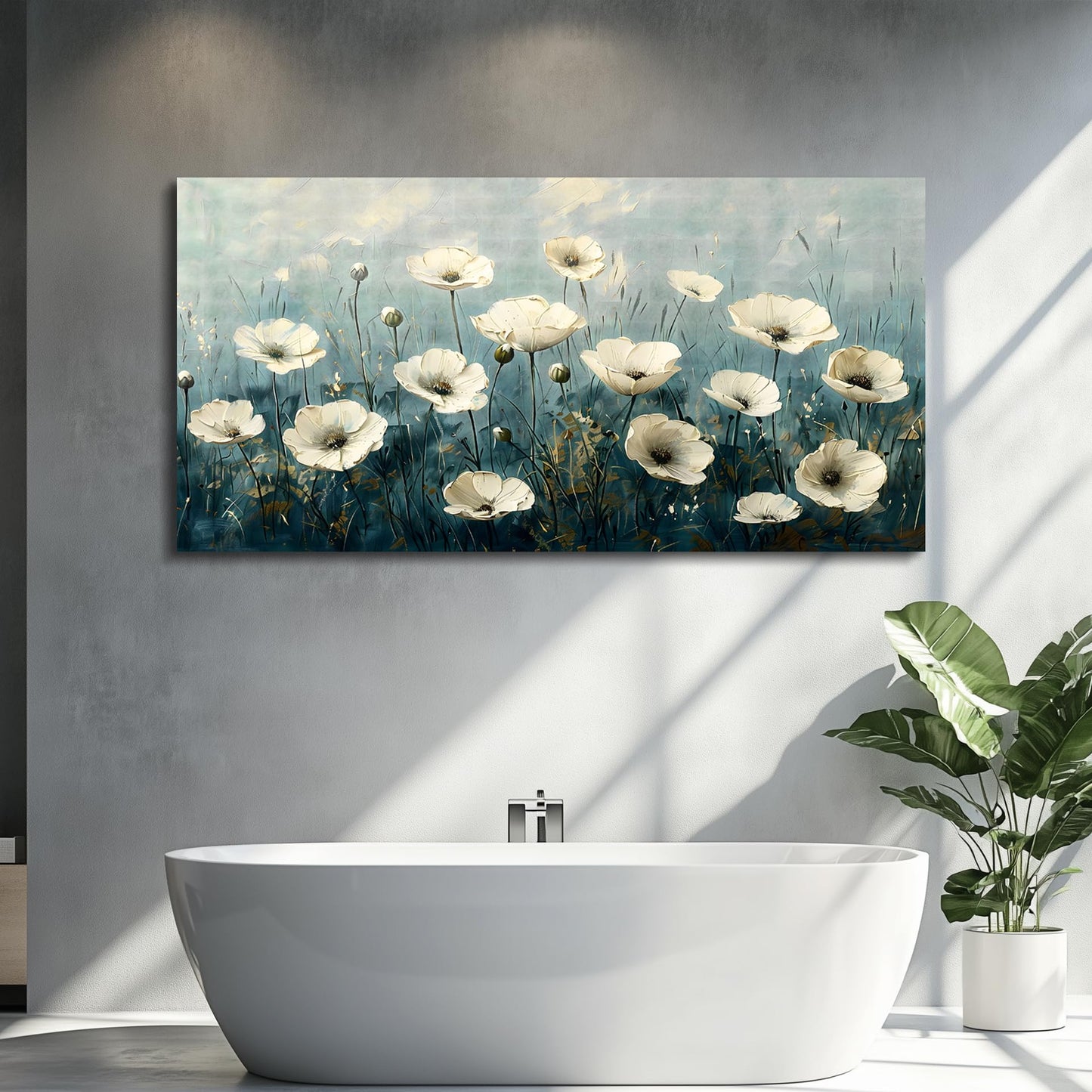FUHAIHUA Canvas Wall Decor For Bedroom Wall Art For Living Room Office Decorations White Flowers Landscape Painting Modern Wall Pictures Artwork Farmhouse Posters Ready To Hang Home Decor 20x40 In