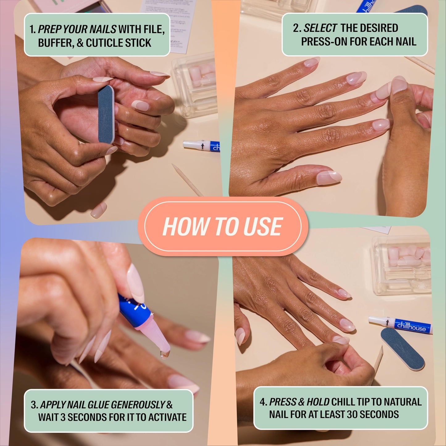 Chillhouse - Chill Tips, Press on Nails Kit - Study Hall (Oval) - 24 Nail Shapes & Sizes - Up to 2 Weeks of Wear - Customizable Fit - Reusable - Latina Founded & Women Owned - Beauty & Self Care