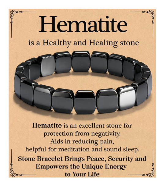 DONYUDE Square Hematite Bracelet Men Reignites Masculine Energy Strech Black Natural Hematite for Dad Husband Boyfriend Birthday Motivational Gift for Confidence Strength Crystal Jewelry