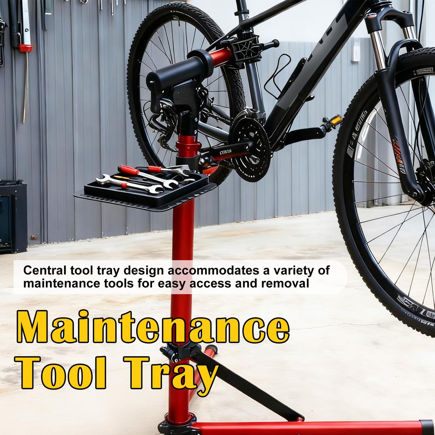 Heavy Duty E Bike Repair Stand (Max 110 lbs), Foldable Bicycle Maintenance Rack, Portable Bicycle Stand Maintenance Workstand Aluminum Made For Electric Bikes, Mountain Bike and Road Bike (Red)