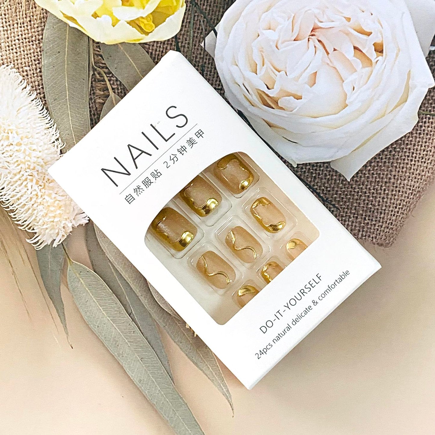 FIEONCIY Press on Nails Square Short Length Glossy Full Cover Acrylic Short Square Shaped False Nails with French Designs Artificial Fake Nails Glue Stick ons Fingernails for Women Girls(W2444)