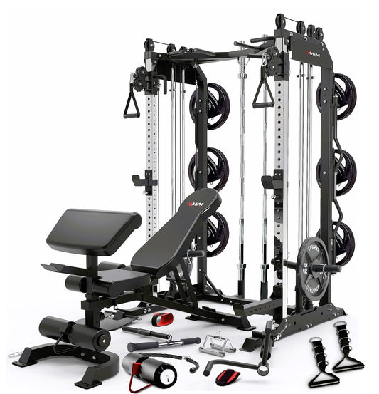 MiM USA Pro Master, All in One Home Gym, Smith Machine & Functional Trainer, 2000LB Capacity, W/ Adjustable Bench, Arm Curl & Complete Attachment