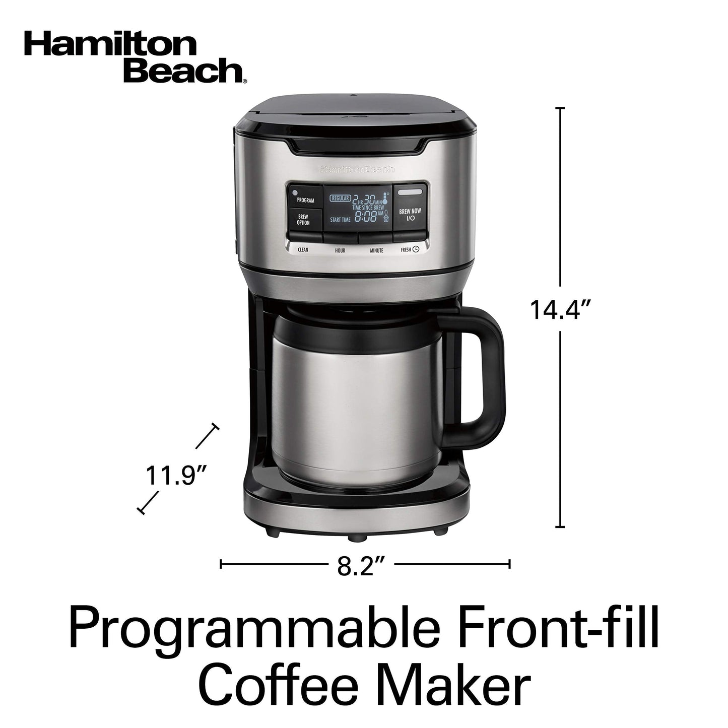 Hamilton Beach Programmable Front-Fill Coffee Maker with Thermal Carafe (46391), 12 Cup Capacity, Black and Stainless