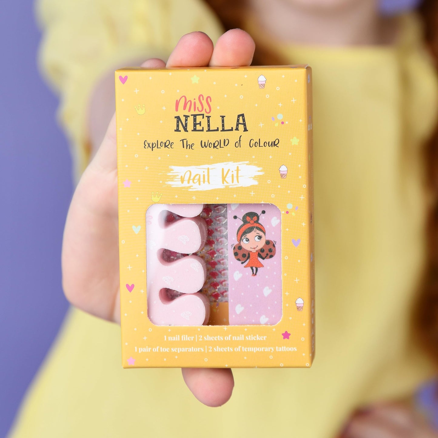 MISS NELLA NAIL KIT & NAIL POLISH- Accessories set for kids Nail Varnish- peel off nail polish, nail stickers, tattoos, nail filer & toe separators- all designed foe children hands & toes