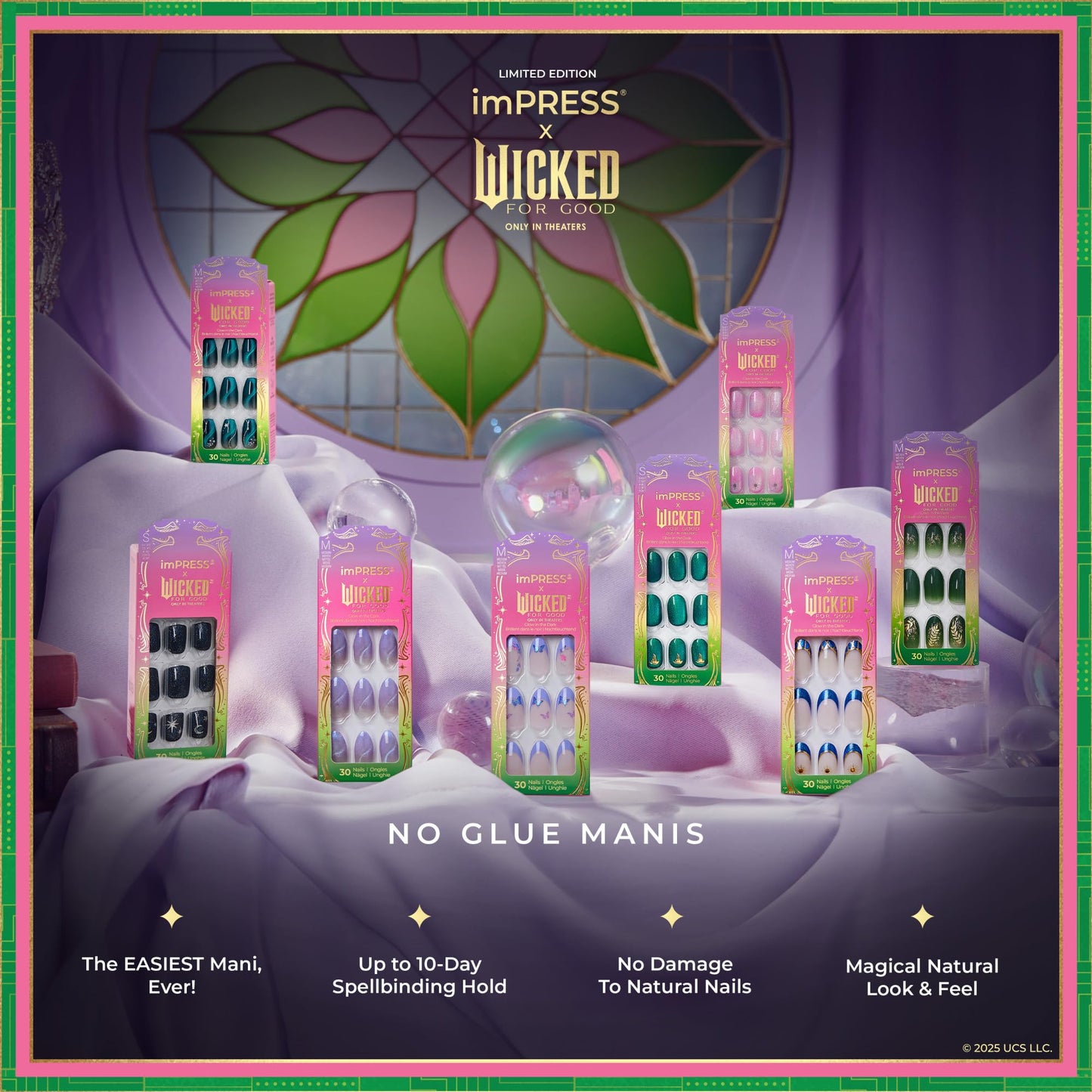 Impress X WICKED: FOR GOOD Press On Nails, ‘Wickedly Brave’, Blue, Medium Oval, New Improved Adhesive, Up To 10 Day Hold, Includes 30 Fake Nails, 1 Prep Pad, 1 Manicure Stick, 1 Mini File