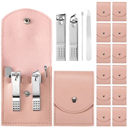 Geosar 12 Sets Manicure Gifts Bulk Nail Clippers Pedicure Kit Stainless Steel Professional Pedicure Grooming Kits Nail Care Tools with Travel Case for Women Men Hand Foot Birthday(Pink)