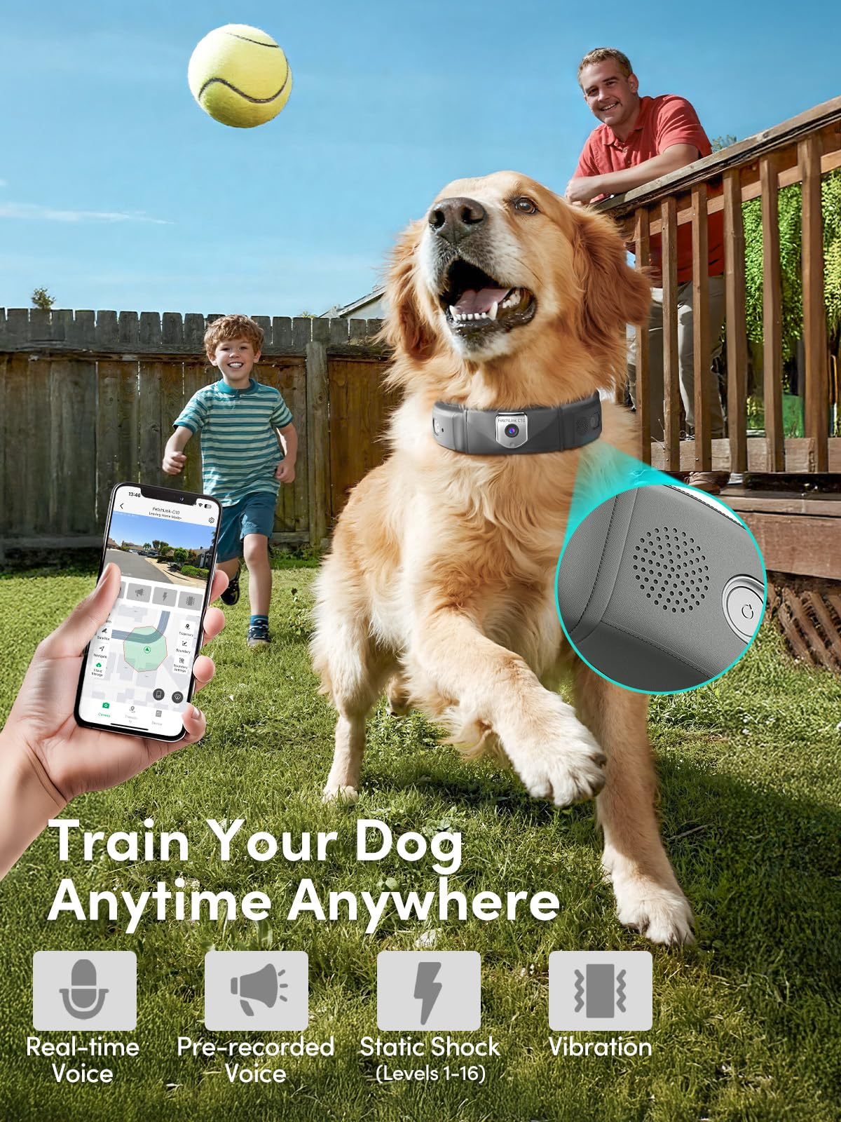 Fingarden GPS Wireless Dog Fence with 2K Camera & Voice Training & GPS Tracker, Dog Collar with App Waterproof Rechargeable Adjustable for Large Medium Dogs