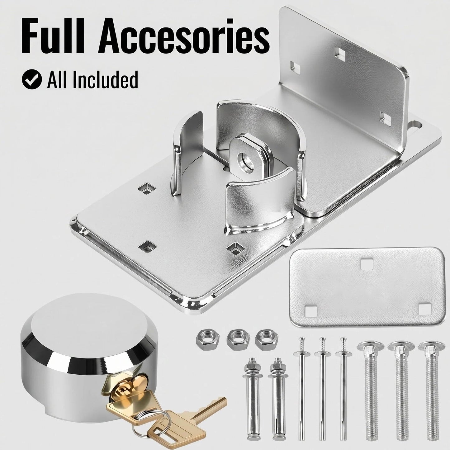 Roll-Up Garage Door Lock with Hidden Shackle, Heavy Duty Solid Steel Hasp & Padlock Set, High Security 6-Pin Cylinder, Anti-Cut & Tamper Resistant, Includes 2 Keys & Mounting Hardware