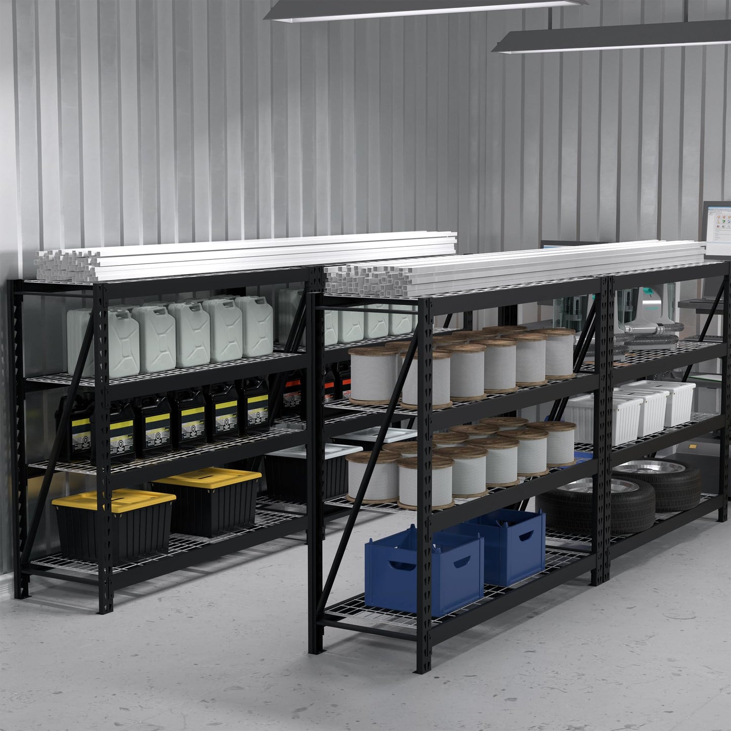 WORKPRO 77" Garage Shelving Unit, 8000LBS Heavy Duty Metal Storage Rack, Extra Wide Adjustable 4-Tier Shelves for Warehouse, Basement, and Garage, 77" W X 24" D X 72" H, Black