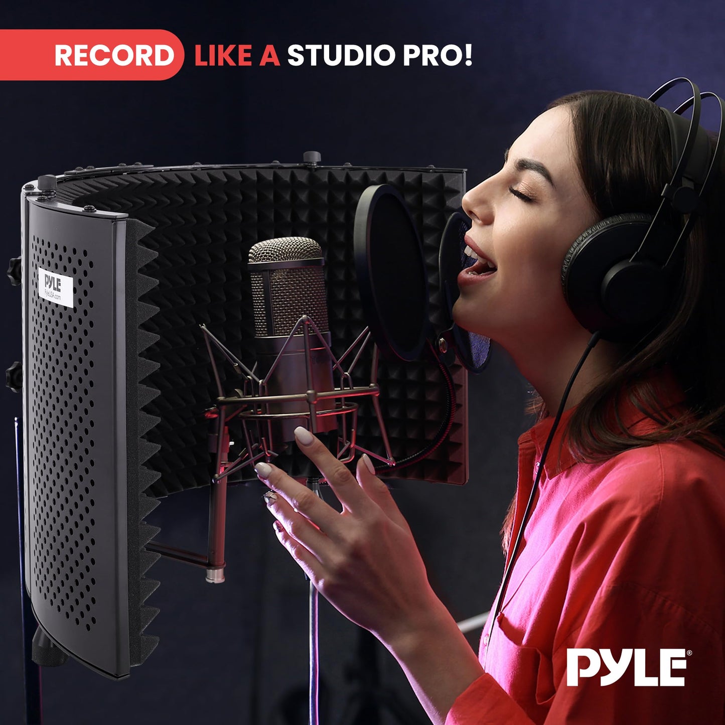 Pyle Microphone Isolation Shield with Soundproof Foam, Portable Vocal Recording Booth for Studio & Podcast, Adjustable Folding Acoustic Panels, Shock Mount, 5/8'' Mic Thread, Easy Setup