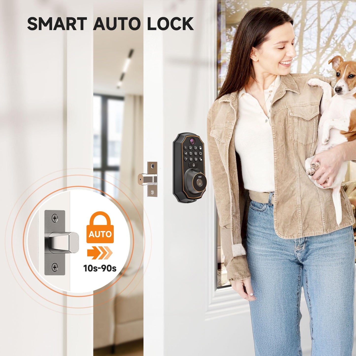 YHV Keyless Entry Door Lock with Camera Fingerprint Smart Door Lock with App Remote Control, Wi-Fi Connected Electronic Keypad Code Deadbolt Auto Unlock for Front Door