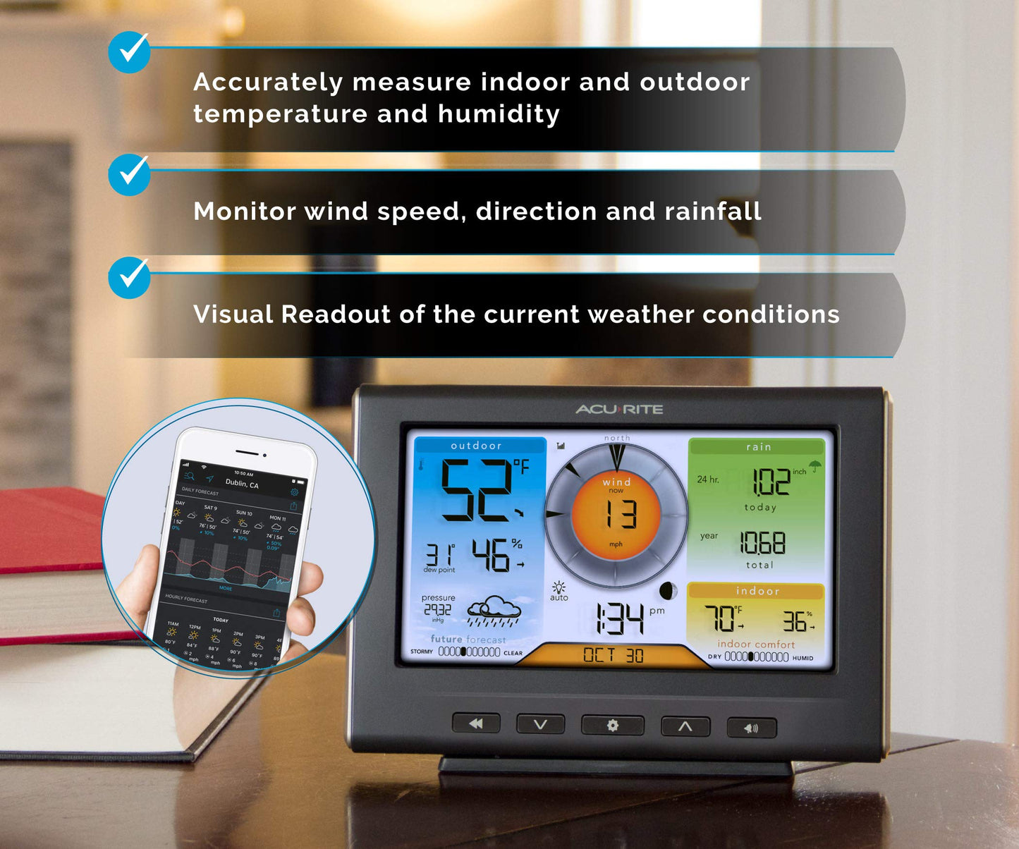 AcuRite Iris Home Weather Station with Wi-Fi, Temperature, Humidity, Wind, Rainfall (01540M) and Digital Thermometer with Indoor Outdoor Temperature (00424CA)