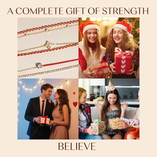Red String Bracelet for Women,18K Gold Plated Bracelet with Multiple CZ,Adjustable Sports String Red Bracelet for Women with 'BELIEVE ' Engraved Tag,Athletic Beach Handmade Jewelry Christmas Gift