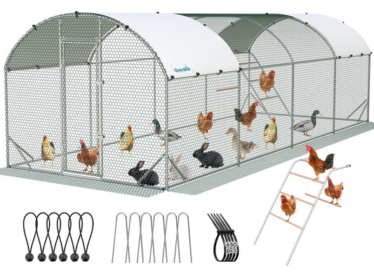 Quictent Essential Series 24x9x6.6ft Metal Chicken Coop Run with Climbing Ladder, Walk-in Outdoor Poultry Cage with PVC Coated Chicken Wire, Hen Duck Rabbit Farm House, Waterproof Anti-UV Cover
