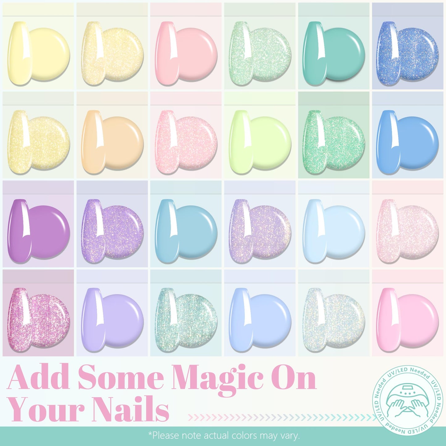 ABAC Pastel Shimmer Solid Gel Nail Polish,Ombre Gel Polish for Pat Painting,Spring&Summer Easter Hema-free 24 Colors Soak Off Gel Polish Kit w/Nail Art Brush for Salon and Nail Art DIY at Home