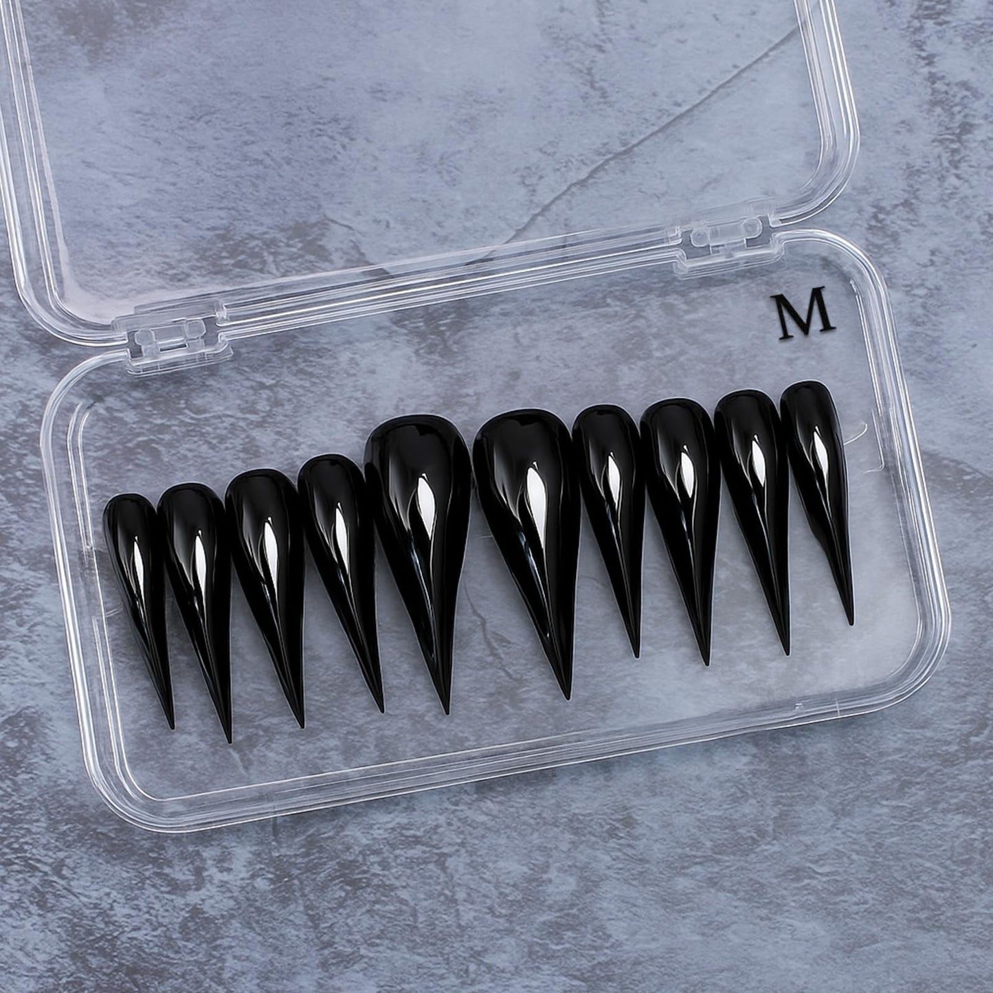 Handmade Press on Nails Halloween Curved Nail Tips with Luxury Handmade Eagle Claw Cats Paw Designs Extra Long Curved Press on Nails Full Cover Glossy Black Thickened False Nails for Women (Size M)
