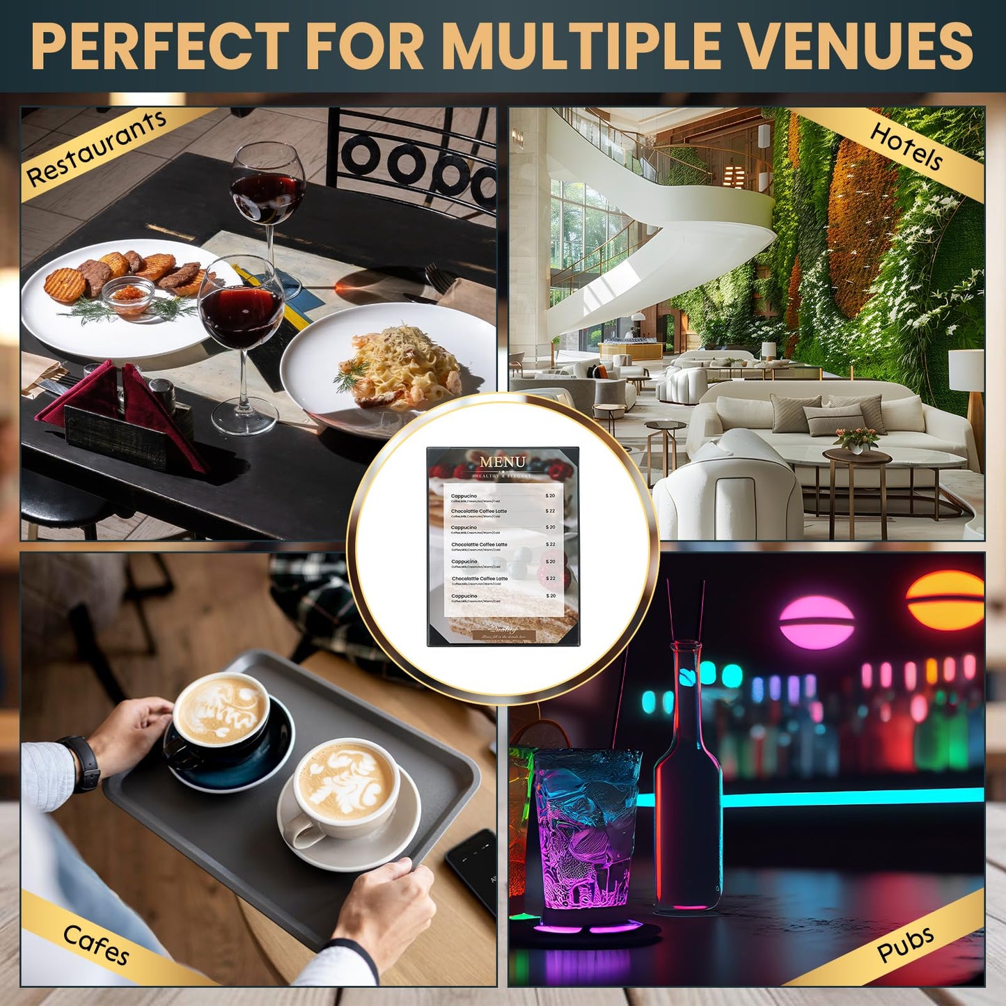 AMGSH 12 Pack 1 View 8.5" x 11" Menu Holder Menu Covers | Black Leather Menu Sleeves Book Style for Restaurant Coffee Bars Wine List Fit for Letter Size 8.5" x 11" Certificate Holer Diploma Holder