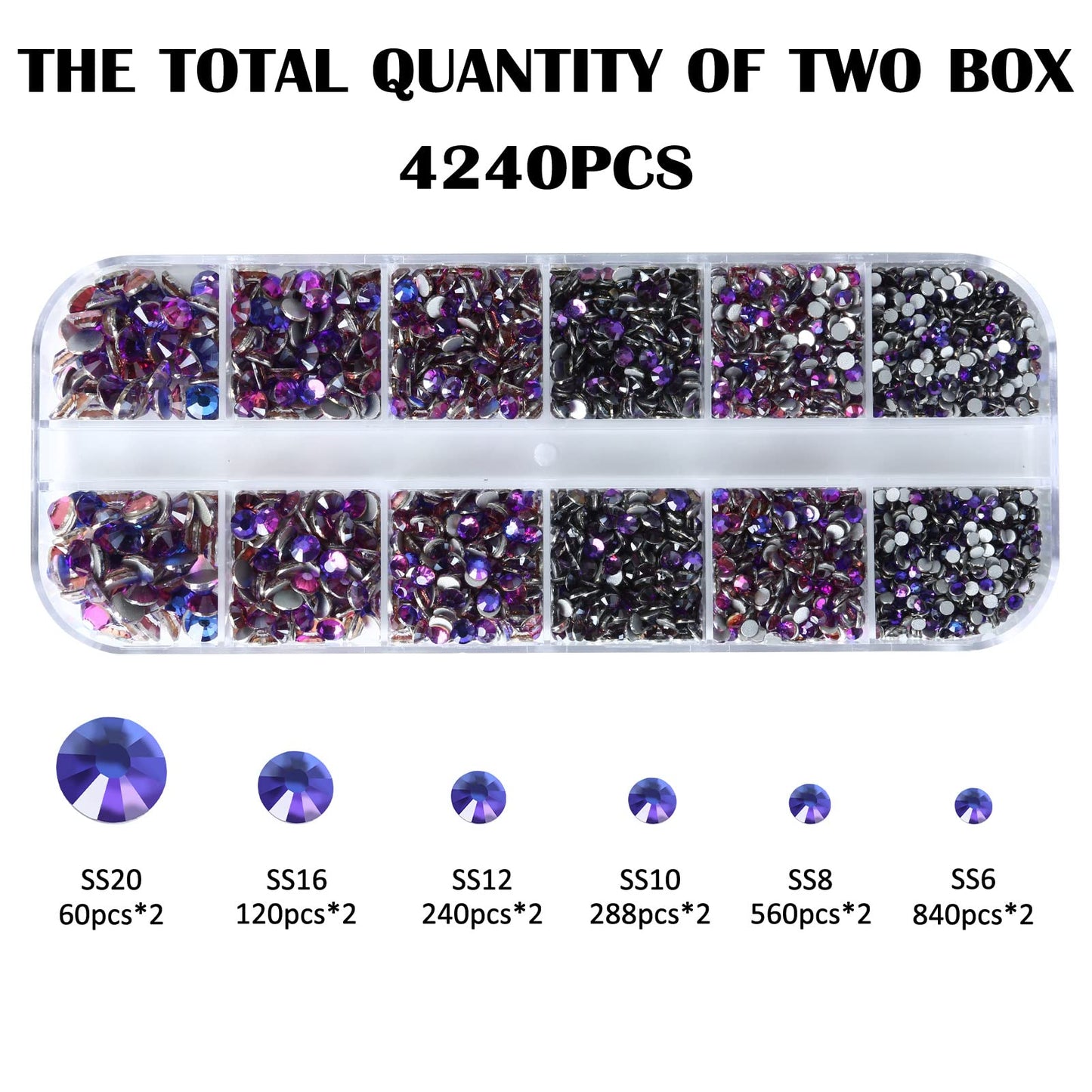 Meibite Velvet Glass Flatback Rhinestones for Nails, Crafts & Clothes – 4240PCS 6 Sizes (SS6–SS20) Crystal Gems Kit with Tweezers & Picker, Non Hotfix DIY Rhinestones for Tumblers, Shoes, Nail Art