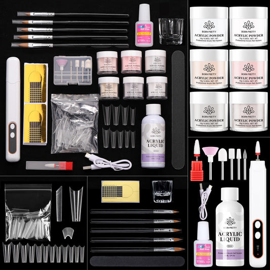 BORN PRETTY Acrylic Nail Kit with Drill - 92Pcs Acrylic Pwoder Set for Beginners With Everything Powder and Liquid Set for Nail Supplies Art Decoration Tools DIY Salon at Home