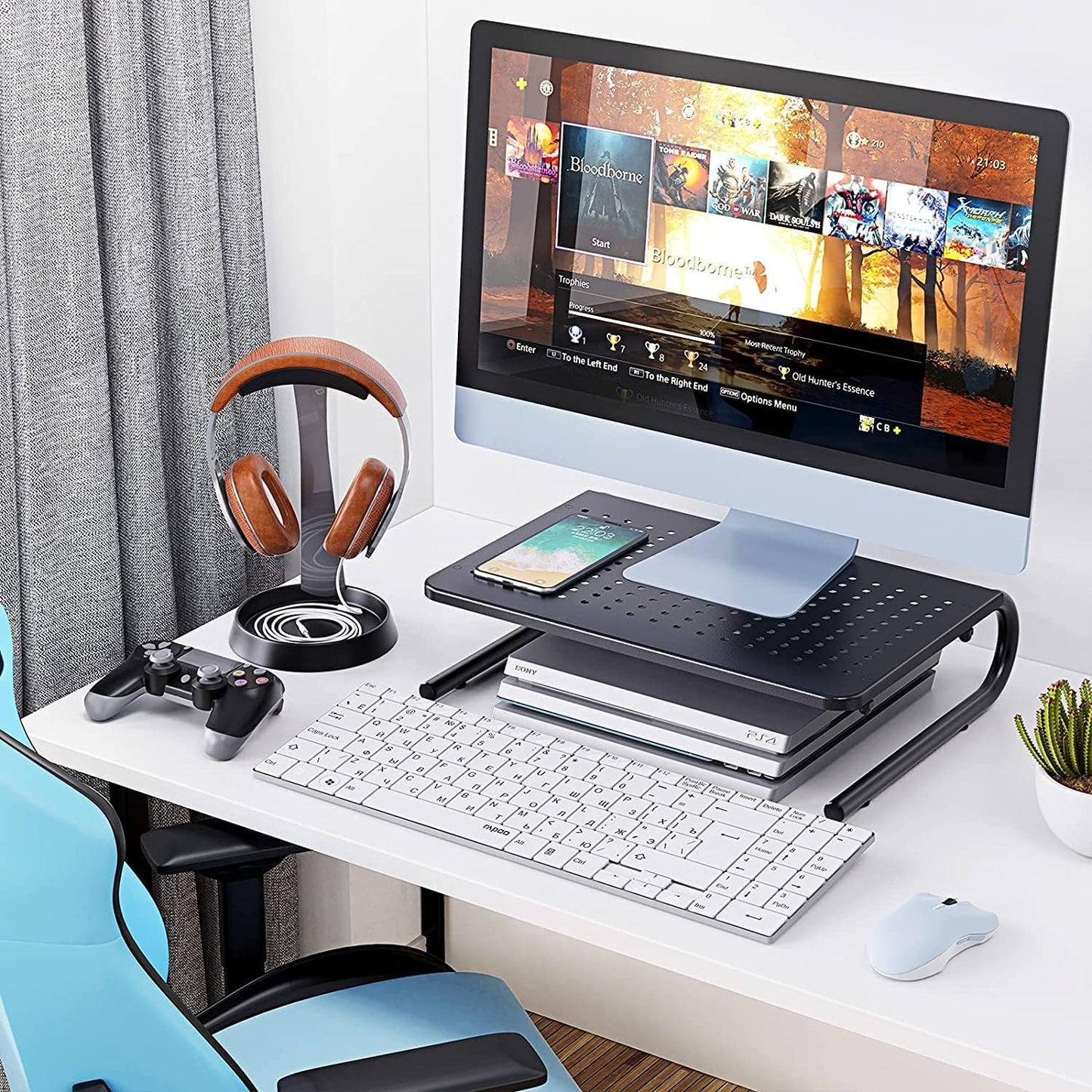 HUANUO Monitor Riser for Desk, Desk Organizer,Laptop Shelf w/Vented for Screen, Computer Stand for PC, Printer, for Home & Office