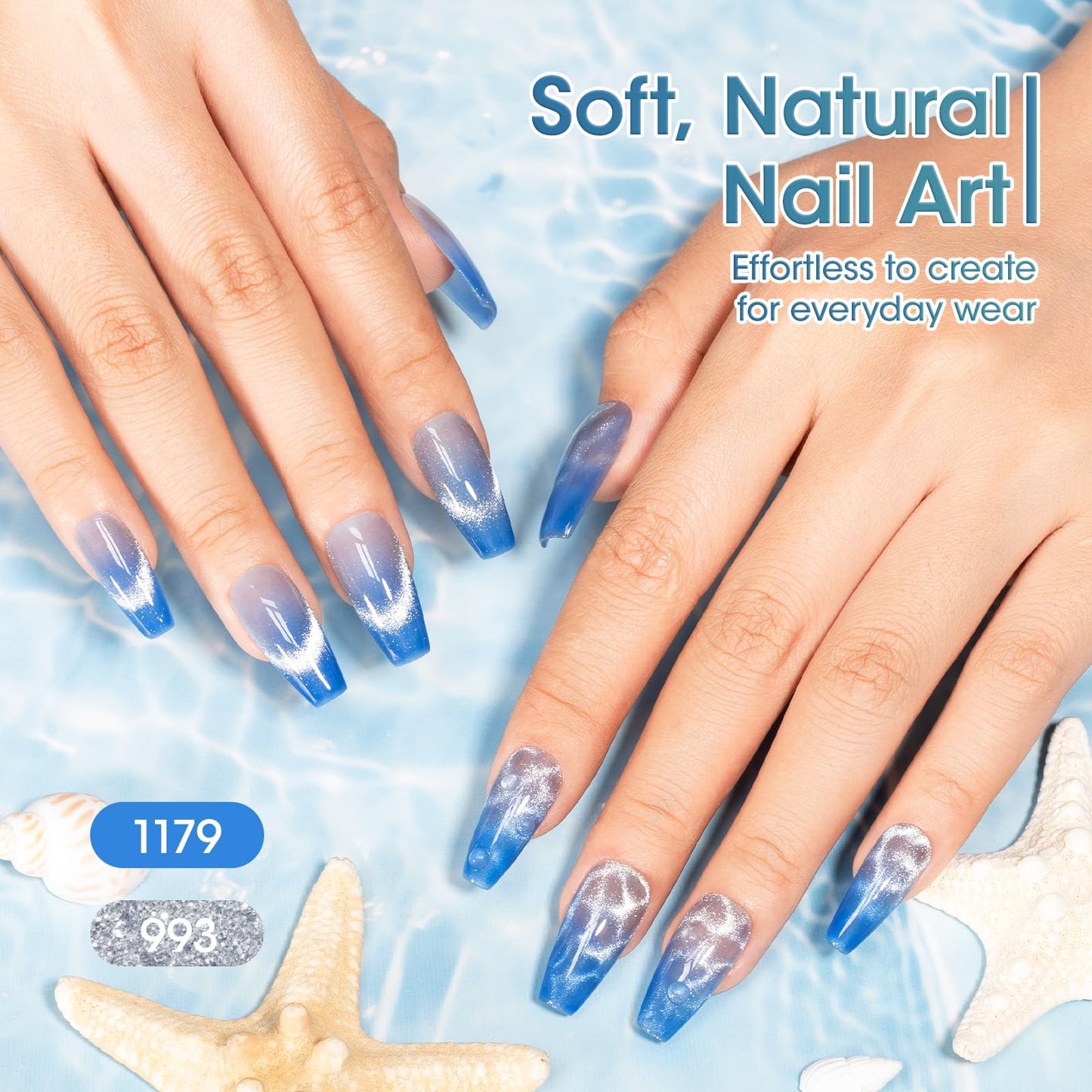 GELLEN Jelly Blue Gel Nail Polish Set, 6pcs Transparent Jelly Blue with Silver Glass Cat Eye Gel Nail Polish with Magnet, for Salon Nail Art at Home DIY