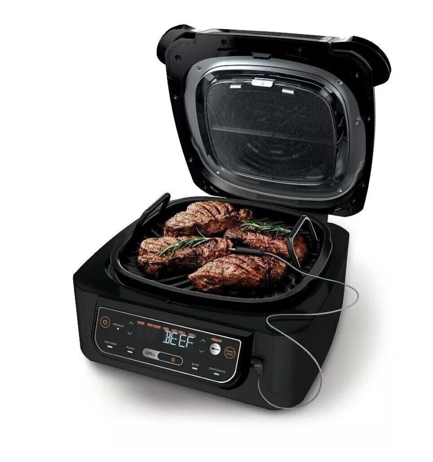 Ninja Foodi Pro 5-in-1 Indoor Integrated Smart Probe, 4-Quart Air Fryer, Roast, Bake, Dehydrate, an Cyclonic Grilling Technology, with 4 Steaks Capacity, in a Stainless Finish
