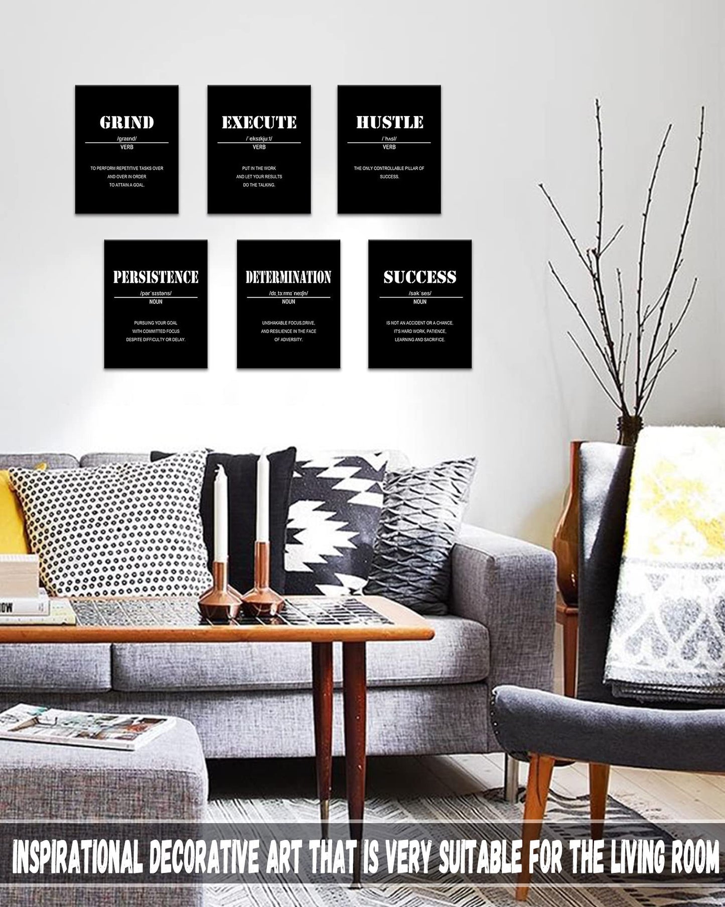 Drsoum Inspirational Office Wall Art - Motivational Quotes for Living Room - Encouraging Canvas Posters for Bedroom - Sayings for Wall Decor - 8” x10” x6 PCS (FRAMED)