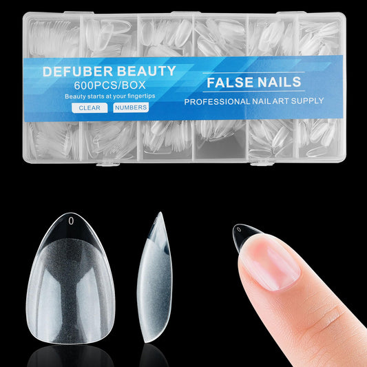 Half Matte Short Almond Fake Nail Tips, Soft Gel Pre-Shaped Nail Tips, Full Cover False Nails with Clear Box for Nail Salons and DIY Nail Art, 600PCS/12 Sizes