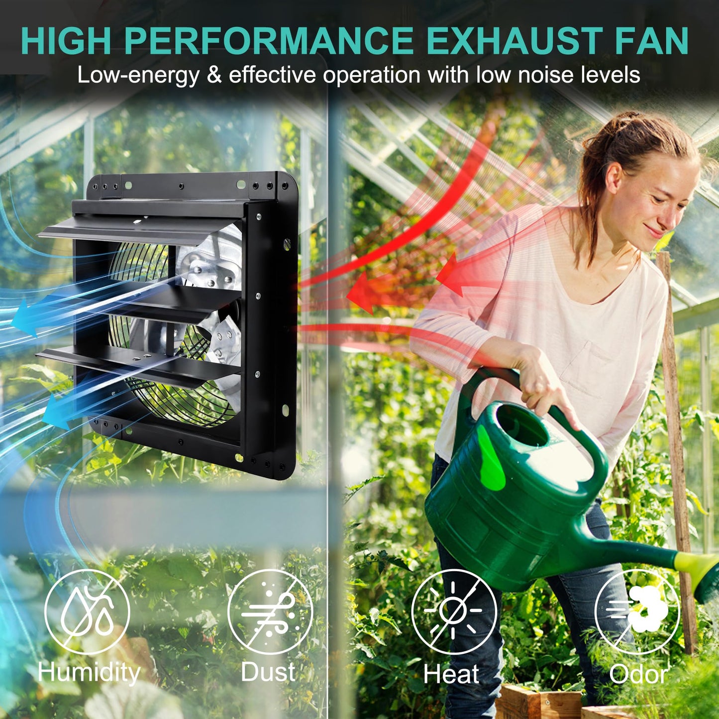 Hipoilk 10 Inch Shutter Exhaust Fan for Greenhouse, Shed, Garage, Barn, Chicken Coop Ventilation, Wall Mount Attic Fan with Speed Controller and Power Cord, 820 CFM, Black