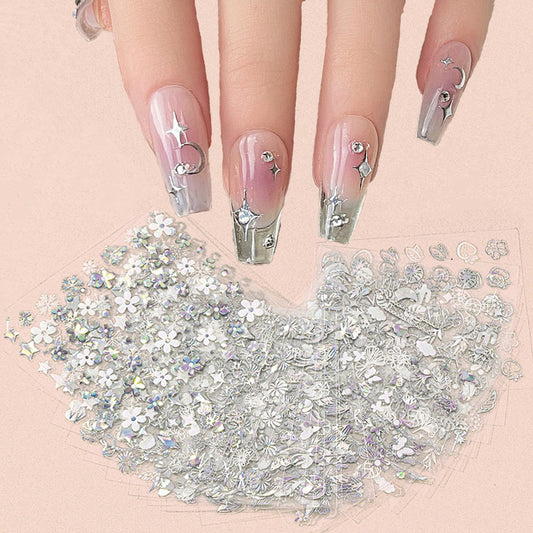 30 Sheet Silver Nail Art Stickers 3D Self-Adhesive Nail Decals Star Moon Flower Leaf Stripe Design Aurora Laser Nail Stickers Heart Butterfly Nail Art Supplies DIY Nail Decoration for Women
